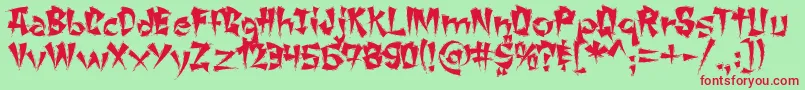 Czcionka Changchangwoodcut – czerwone czcionki na zielonym tle