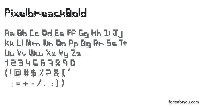 A fonte PixelbreackBold – alfabeto, números, caracteres especiais