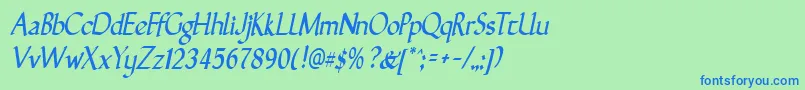 GunthernarrowItalic Font – Blue Fonts on Green Background
