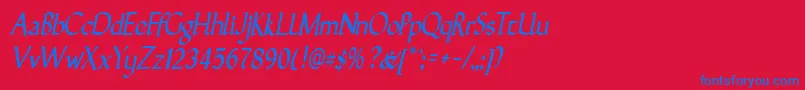 GunthernarrowItalic-Schriftart – Blaue Schriften auf rotem Hintergrund