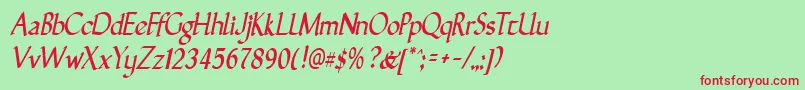 GunthernarrowItalic Font – Red Fonts on Green Background