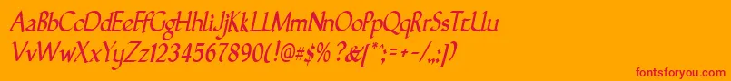 GunthernarrowItalic Font – Red Fonts on Orange Background