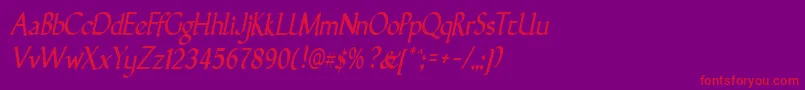 GunthernarrowItalic Font – Red Fonts on Purple Background