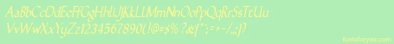GunthernarrowItalic Font – Yellow Fonts on Green Background