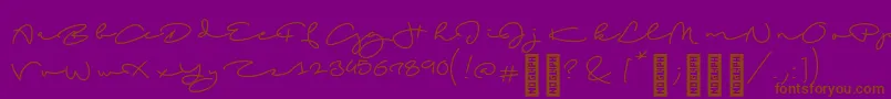 フォントBeachscriptRegular – 紫色の背景に茶色のフォント
