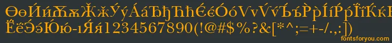 フォントBaskervilleCyrillicRoman – 黒い背景にオレンジの文字