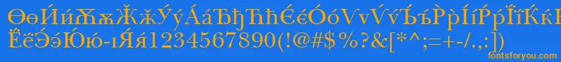 フォントBaskervilleCyrillicRoman – オレンジ色の文字が青い背景にあります。