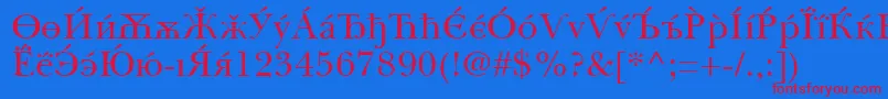 BaskervilleCyrillicRoman-Schriftart – Rote Schriften auf blauem Hintergrund