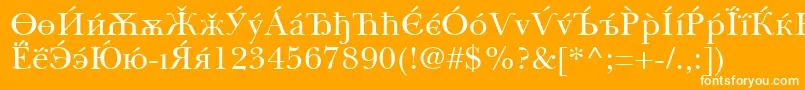 BaskervilleCyrillicRoman-Schriftart – Weiße Schriften auf orangefarbenem Hintergrund