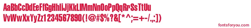 フォントHeliosextracompressedc – 白い背景に赤い文字
