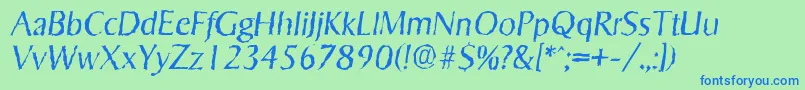 SigvarrandomLightItalic-Schriftart – Blaue Schriften auf grünem Hintergrund