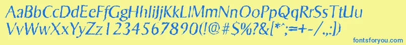Fonte SigvarrandomLightItalic – fontes azuis em um fundo amarelo