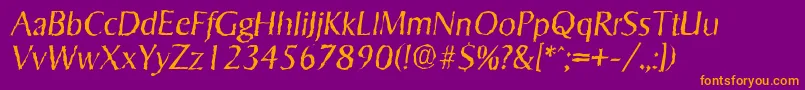 Saiba mais sobre a fonte SigvarrandomLightItalic Fonte SigvarrandomLightItalic – fontes laranjas em um fundo violeta
