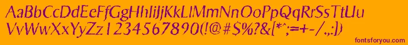 Fonte SigvarrandomLightItalic – fontes roxas em um fundo laranja