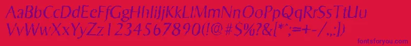 フォントSigvarrandomLightItalic – 赤い背景に紫のフォント