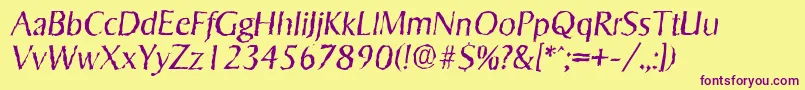 Fonte SigvarrandomLightItalic – fontes roxas em um fundo amarelo