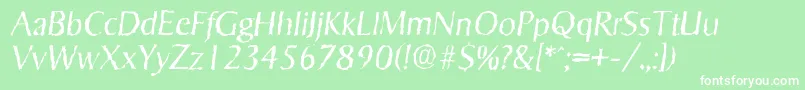 Fonte SigvarrandomLightItalic – fontes brancas em um fundo verde
