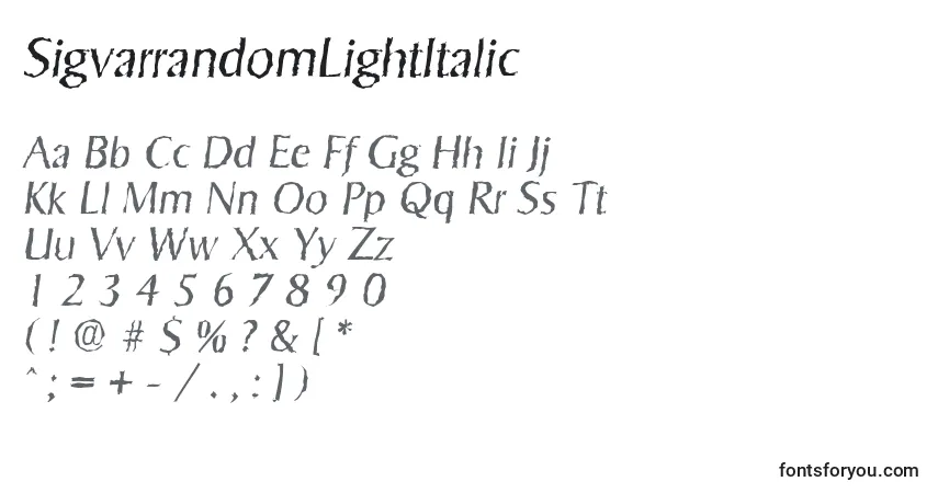characters of sigvarrandomlightitalic font, letter of sigvarrandomlightitalic font, alphabet of  sigvarrandomlightitalic font