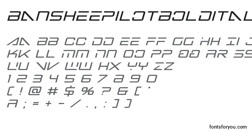 Czcionka Bansheepilotboldital – alfabet, cyfry, specjalne znaki
