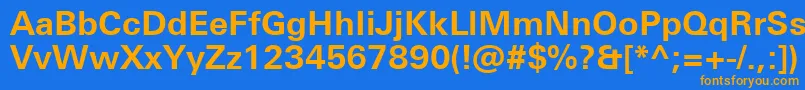 UniversNextProBold-Schriftart – Orangefarbene Schriften auf blauem Hintergrund
