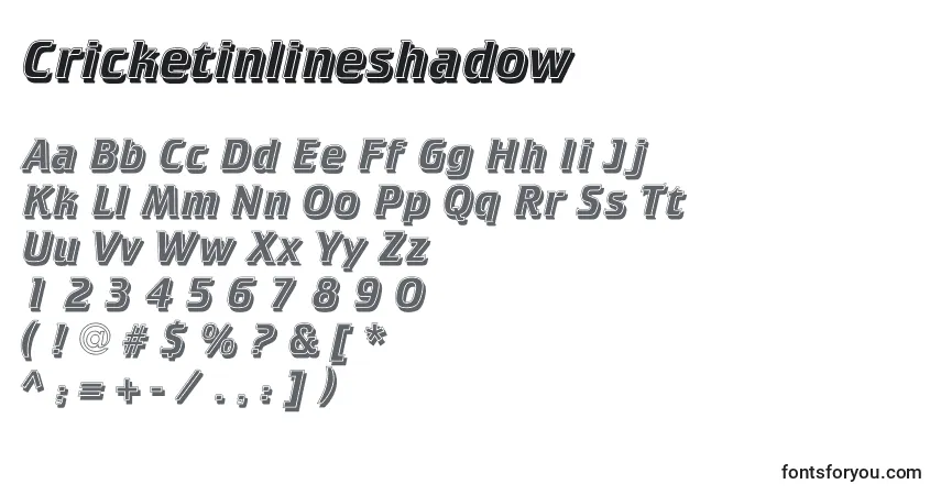 Czcionka Cricketinlineshadow – alfabet, cyfry, specjalne znaki