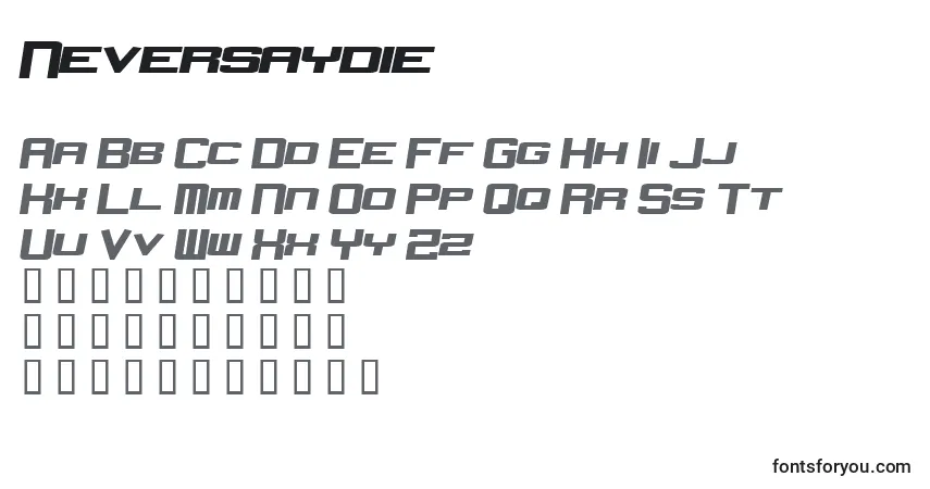 Шрифт Neversaydie – алфавит, цифры, специальные символы