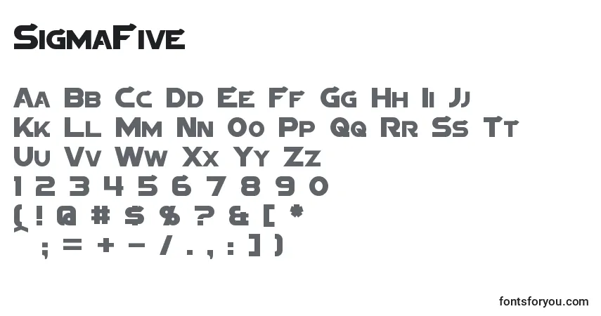 Czcionka SigmaFive – alfabet, cyfry, specjalne znaki