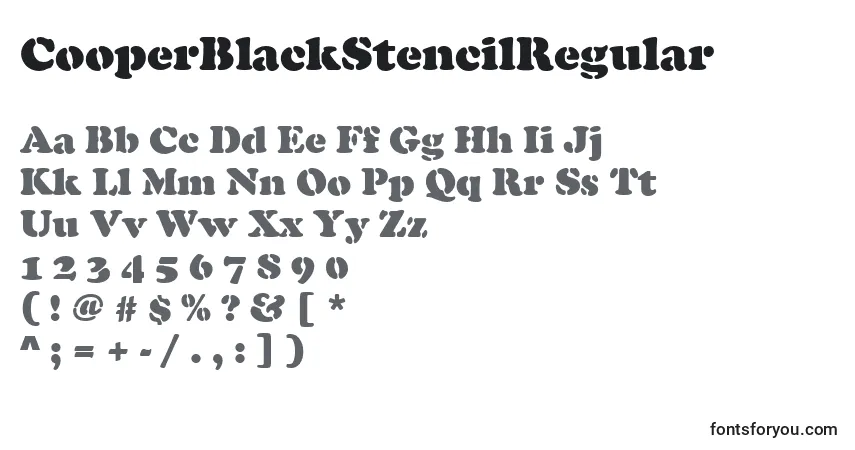 A fonte CooperBlackStencilRegular – alfabeto, números, caracteres especiais