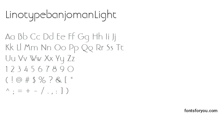 A fonte LinotypebanjomanLight – alfabeto, números, caracteres especiais