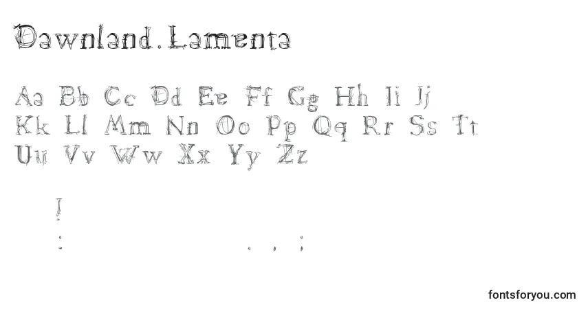 A fonte Dawnland.Lamenta (97117) – alfabeto, números, caracteres especiais