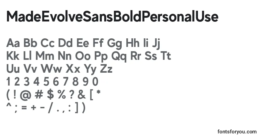 A fonte MadeEvolveSansBoldPersonalUse – alfabeto, números, caracteres especiais
