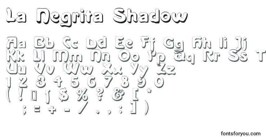 Czcionka La Negrita Shadow – alfabet, cyfry, specjalne znaki