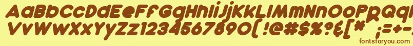 フォントDunkinBoldItalic – 茶色の文字が黄色の背景にあります。