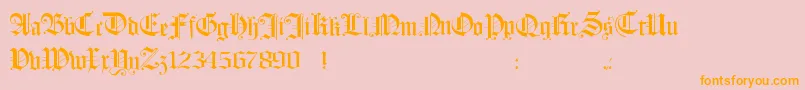 フォントHollandmorlaeu – オレンジの文字がピンクの背景にあります。