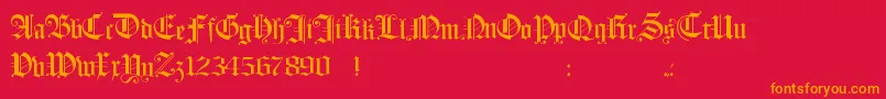 Hollandmorlaeu-Schriftart – Orangefarbene Schriften auf rotem Hintergrund