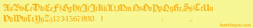 フォントHollandmorlaeu – オレンジの文字が黄色の背景にあります。