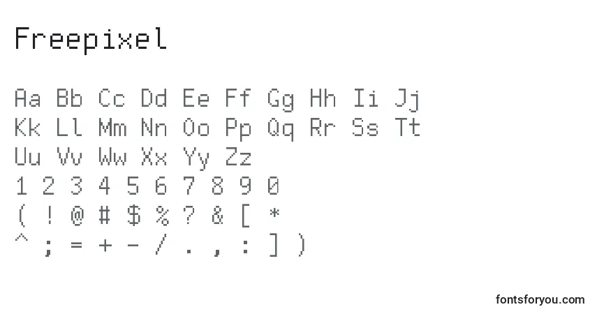 Freepixel-fontti – aakkoset, numerot, erikoismerkit