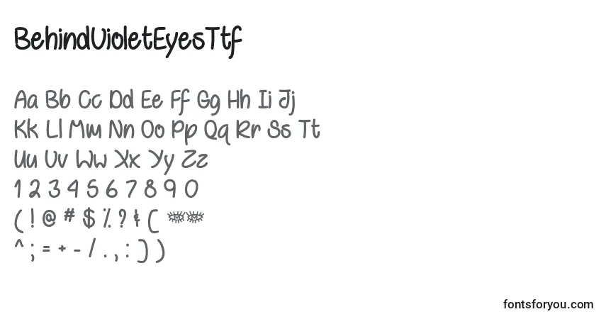Czcionka BehindVioletEyesTtf – alfabet, cyfry, specjalne znaki