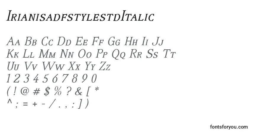 Шрифт IrianisadfstylestdItalic – алфавит, цифры, специальные символы