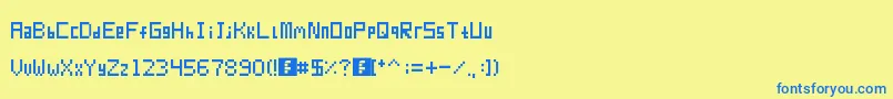 フォントPixur – 青い文字が黄色の背景にあります。