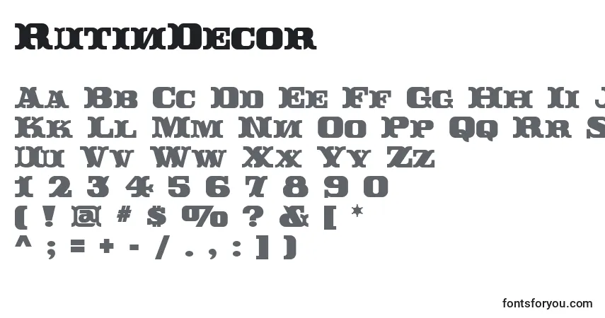 Schriftart RutinDecor – Alphabet, Zahlen, spezielle Symbole