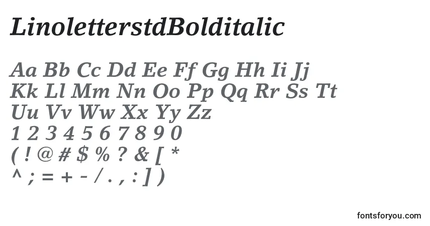 Czcionka LinoletterstdBolditalic – alfabet, cyfry, specjalne znaki