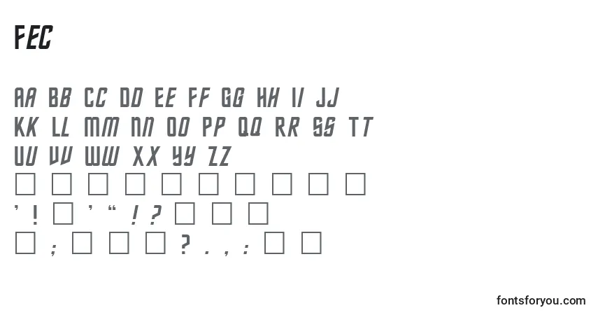 A fonte Fec – alfabeto, números, caracteres especiais