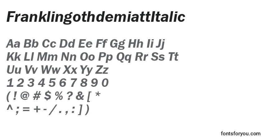 Schriftart FranklingothdemiattItalic – Alphabet, Zahlen, spezielle Symbole
