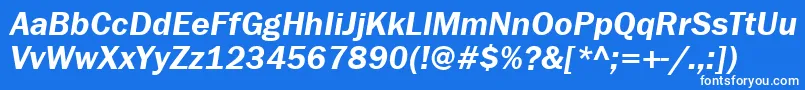 FranklingothdemiattItalic-fontti – valkoiset fontit sinisellä taustalla