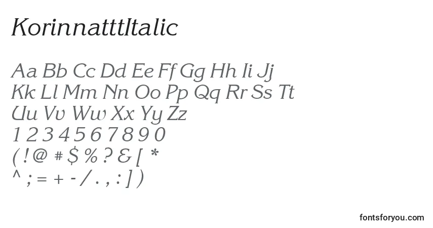 A fonte KorinnatttItalic – alfabeto, números, caracteres especiais