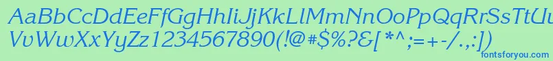 Czcionka KorinnatttItalic – niebieskie czcionki na zielonym tle
