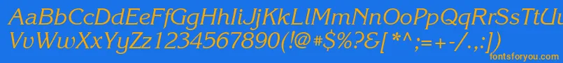 フォントKorinnatttItalic – オレンジ色の文字が青い背景にあります。