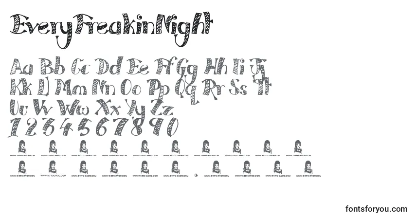 A fonte EveryFreakinNight – alfabeto, números, caracteres especiais