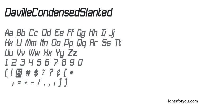 Шрифт DavilleCondensedSlanted – алфавит, цифры, специальные символы
